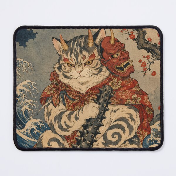 Item preview, Iron Clawed Guardian - Vintage Japanese Oni Cat Ukiyo-e Woodblock designed and sold by bapupa.