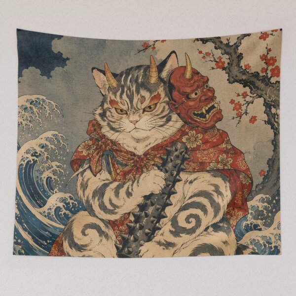 Item preview, Iron Clawed Guardian - Vintage Japanese Oni Cat Ukiyo-e Woodblock designed and sold by bapupa.