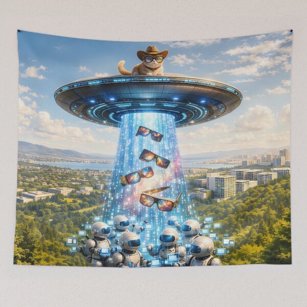 Item preview, Cowboy Cat Delivering New Tech designed and sold by M-Y-A-R-T-.