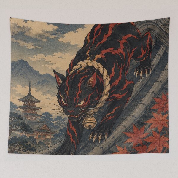 Item preview, Midnight Marauder - Vintage Japanese Oni Cat Ukiyo-e Woodblock designed and sold by bapupa.