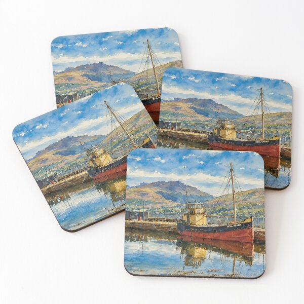 Item preview,  Vital Spark at Inveraray Harbour, Scotland – Watercolour Highland Harbour Scene designed and sold by photoart1854.