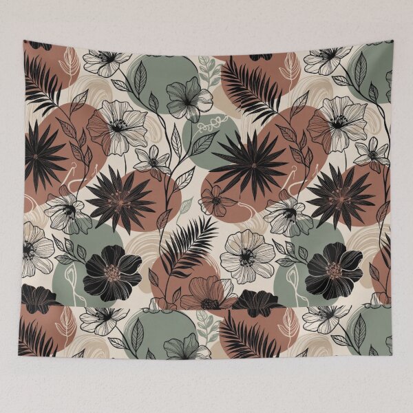 Item preview, Boho Tropical Floral Pattern, Earth Tone Botanical Design, Palm Leaf Flower Print, Neutral Seamless Nature Artwork, Modern Bohemian Illustration designed and sold by GalleryPeak.