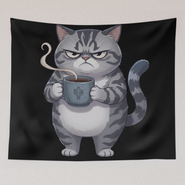 Item preview, Grumpy Grey Tabby Cat Coffee Mug Cactus designed and sold by CrystalMineArts.
