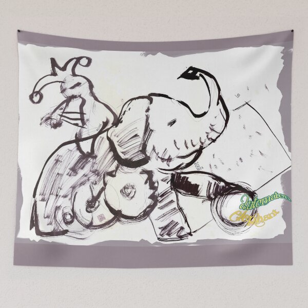 Item preview, Automaton Toy Elephant with Musical Clown (Original Ink Drawing by ACCI) designed and sold by VanyssaGraphics.