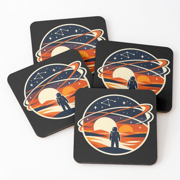 Item preview, Cosmic Explorer Gazing at Dual Moons Retro Futuristic Sticker designed and sold by Timeless Junction.