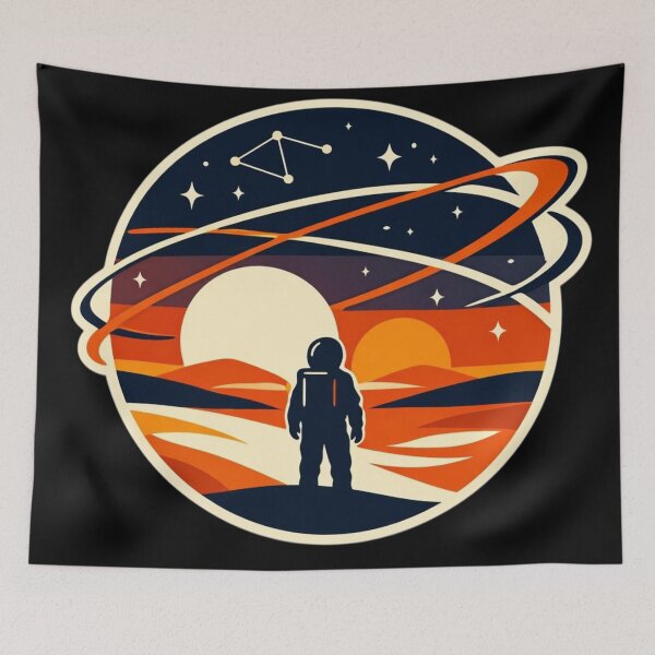 Item preview, Cosmic Explorer Gazing at Dual Moons Retro Futuristic Sticker designed and sold by Timeless Junction.