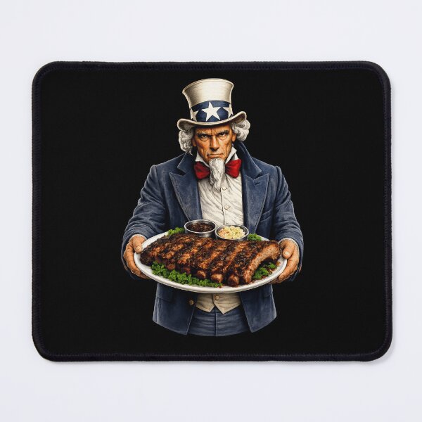 Item preview, Uncle Sam Serving BBQ Ribs Patriotic Barbecue Grill Master Design designed and sold by TheTrendsDesk.