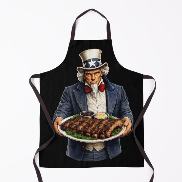 Item preview, Uncle Sam Serving BBQ Ribs Patriotic Barbecue Grill Master Design designed and sold by TheTrendsDesk.