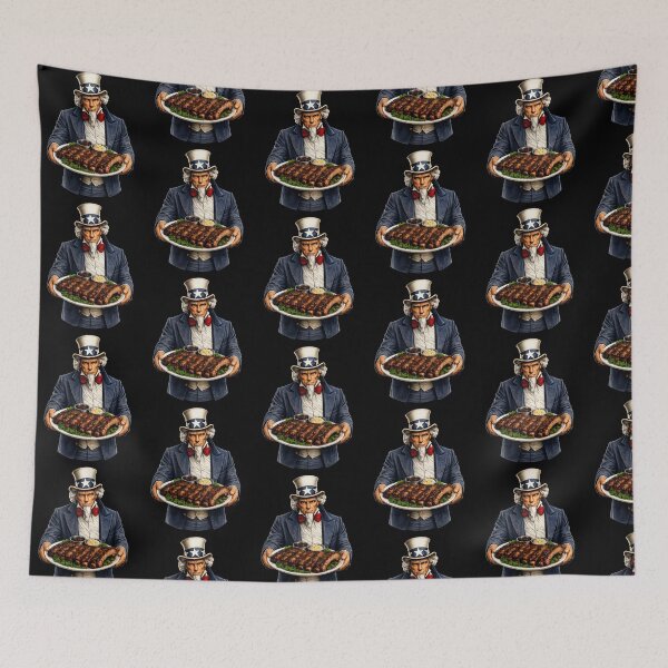 Item preview, Uncle Sam Serving BBQ Ribs Patriotic Barbecue Grill Master Design designed and sold by TheTrendsDesk.