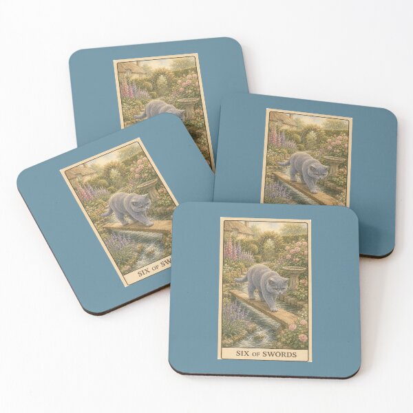 Item preview, Six of Swords Cat Tarot - British Shorthair Cottagecore Garden Art designed and sold by Akros-.