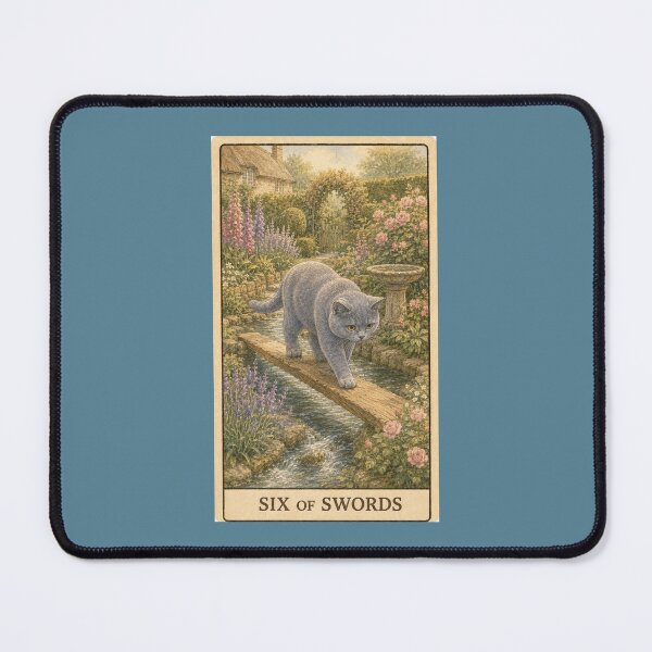 Item preview, Six of Swords Cat Tarot - British Shorthair Cottagecore Garden Art designed and sold by Akros-.