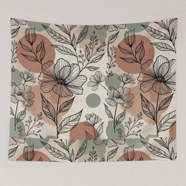 Item preview, Boho Floral Botanical Pattern, Neutral Wildflower Design, Earth Tone Flower Print, Seamless Nature Illustration, Sage Green Floral Artwork designed and sold by GalleryPeak.