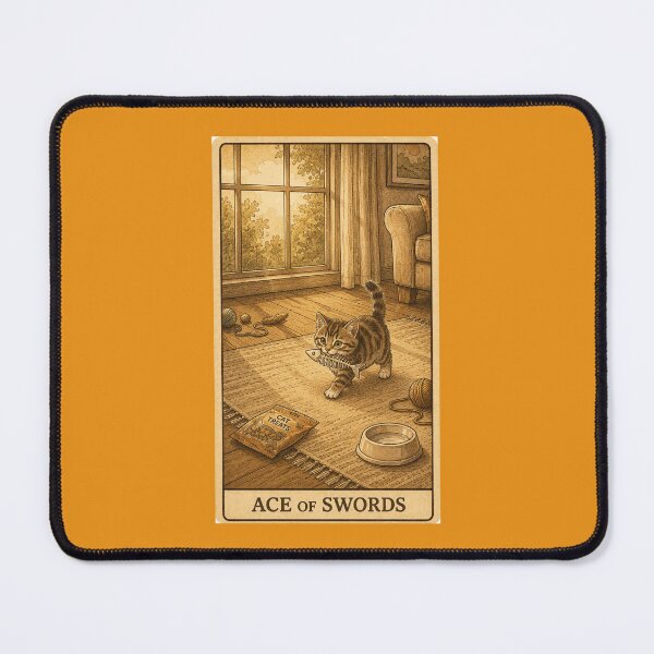 Item preview, Ace of Swords Cat Tarot - Clever Tabby Kitten Fish Toy Art designed and sold by Akros-.