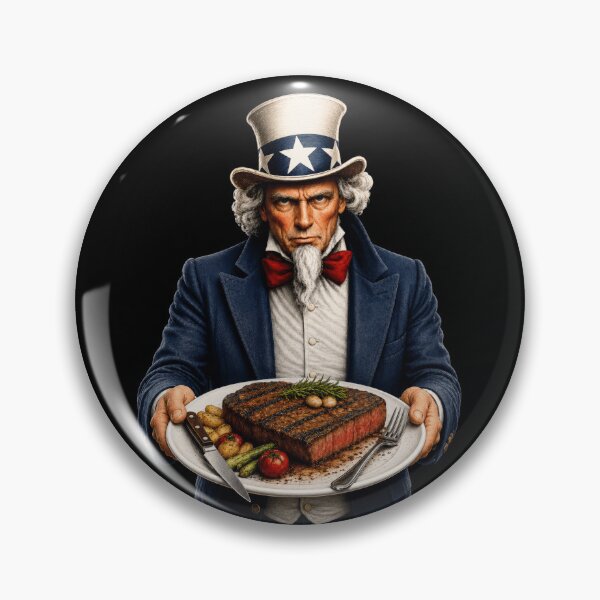 Item preview, Funny Uncle Sam Serving Grilled Steak Patriotic BBQ Steak Lover Design designed and sold by TheTrendsDesk.
