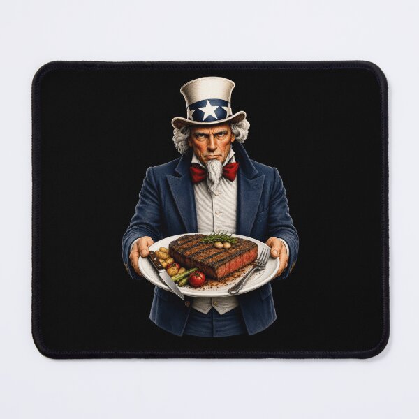 Item preview, Funny Uncle Sam Serving Grilled Steak Patriotic BBQ Steak Lover Design designed and sold by TheTrendsDesk.