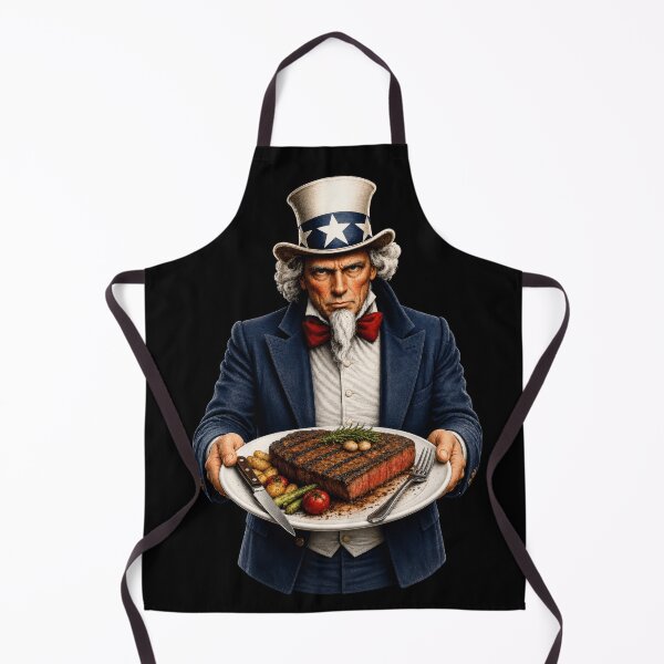 Item preview, Funny Uncle Sam Serving Grilled Steak Patriotic BBQ Steak Lover Design designed and sold by TheTrendsDesk.
