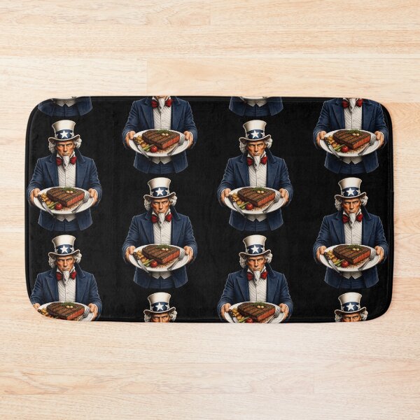 Item preview, Funny Uncle Sam Serving Grilled Steak Patriotic BBQ Steak Lover Design designed and sold by TheTrendsDesk.