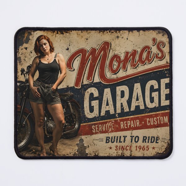 Item preview, Retro Pin-Up - Displate Mona's Garage designed and sold by AiFantasticArt.