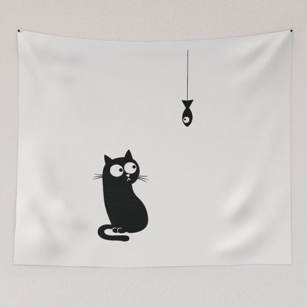 Item preview, Cute Black Cat and Fish Minimalist Design | Funny Cat Lover Sticker & T-Shirt designed and sold by designerr23 ⭐⭐⭐⭐⭐.