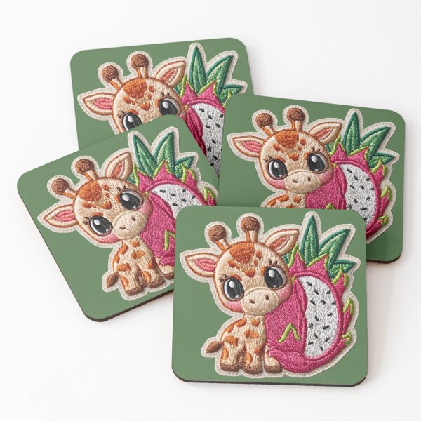 Item preview, Cute Giraffe Dragon Fruit Embroidery Patch designed and sold by MegaNovaArt.