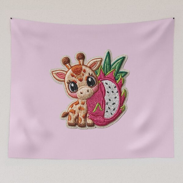 Item preview, Cute Giraffe Dragon Fruit Embroidery Patch designed and sold by MegaNovaArt.