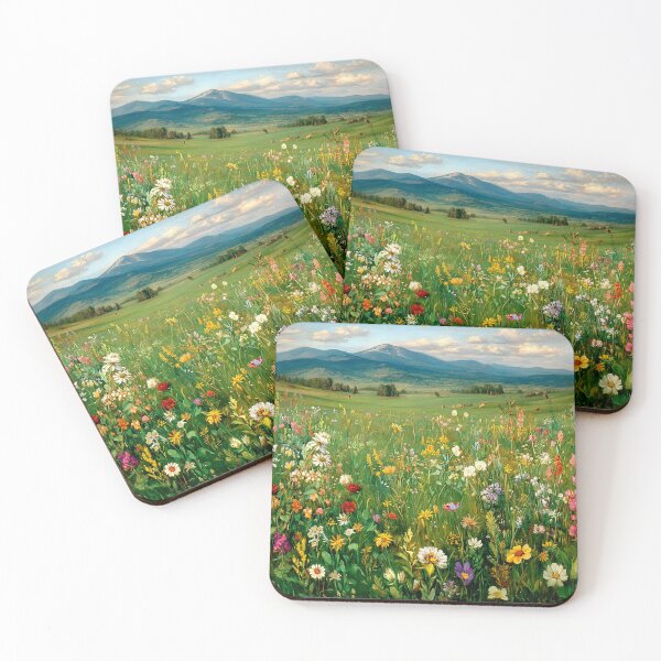Item preview, Wildflower Meadow and Mountain Vista – Romantic Countryside Landscape Art designed and sold by Soul Garden Studio.