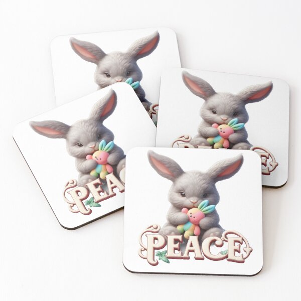 Item preview, Gray Rabbit Holding a Colorful Stuffed Bunny designed and sold by Artdrop62.