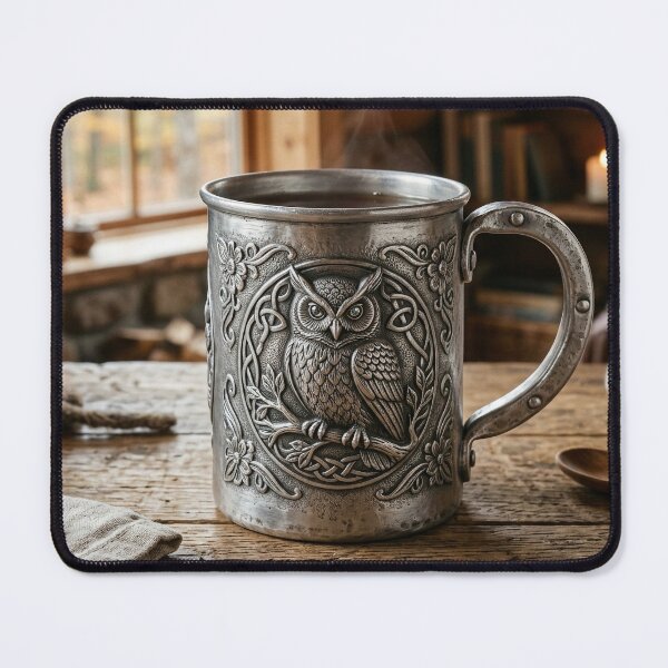Item preview, Mystic Owl Embossed Metal Mug Art designed and sold by BlueMandarin.