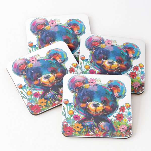 Item preview, Colorful Teddy Bear Oil Paint Art Print Vibrant Impasto Floral Cute Animal Poster designed and sold by DesignArtist.ia.