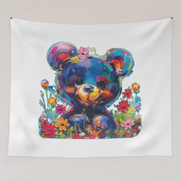 Item preview, Colorful Teddy Bear Oil Paint Art Print Vibrant Impasto Floral Cute Animal Poster designed and sold by DesignArtist.ia.