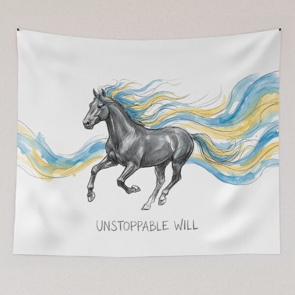 Item preview, Unstoppable Will - Ukrainian Running Horse Watercolor Art designed and sold by SoulPT.