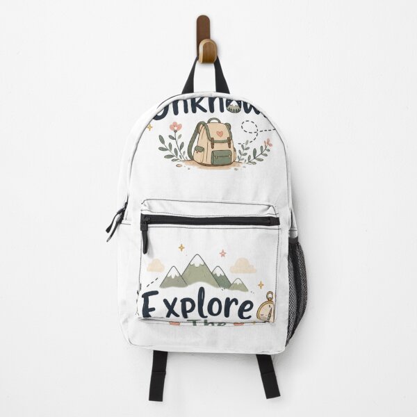 Item preview, Explore The Unknown Cute Adventure Travel Quote Design | Wanderlust Mountain Backpack Illustration designed and sold by Sanika arts .