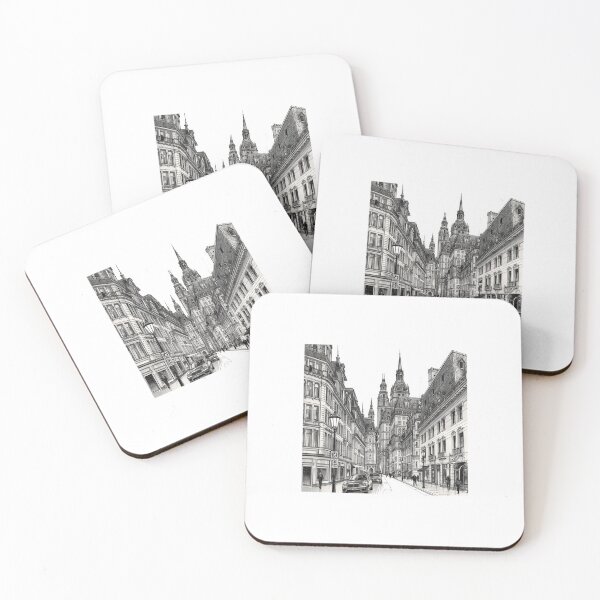 Item preview, Intricate Monochrome City Skyline Line Art designed and sold by TKHdesigns.