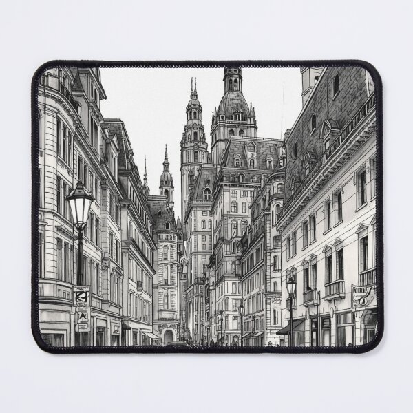 Item preview, Intricate Monochrome City Skyline Line Art designed and sold by TKHdesigns.