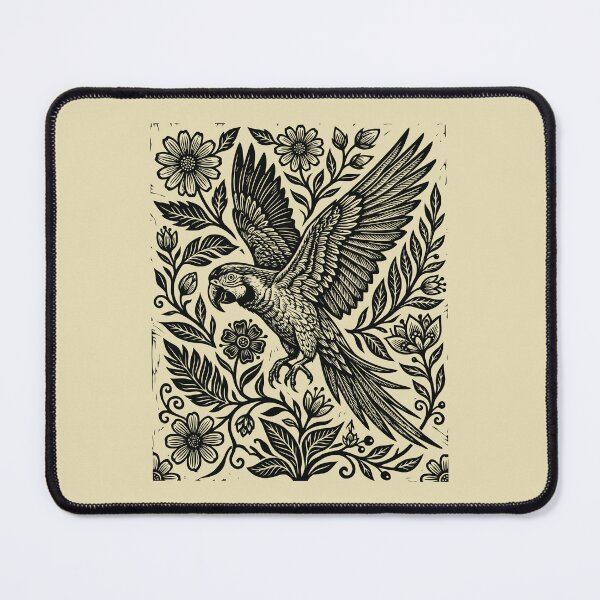 Item preview, Linocut Parrot Gothic Floral Cottagecore Birdwatching designed and sold by Y-Vibes.