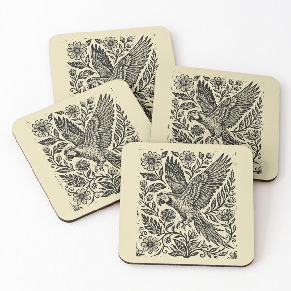 Item preview, Linocut Parrot Gothic Floral Cottagecore Birdwatching designed and sold by Y-Vibes.