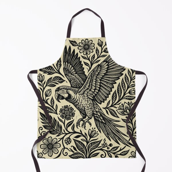 Item preview, Linocut Parrot Gothic Floral Cottagecore Birdwatching designed and sold by Y-Vibes.