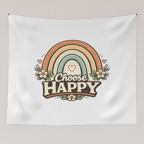 Item preview, Choose Happy Retro Boho Rainbow designed and sold by Mr Lee.