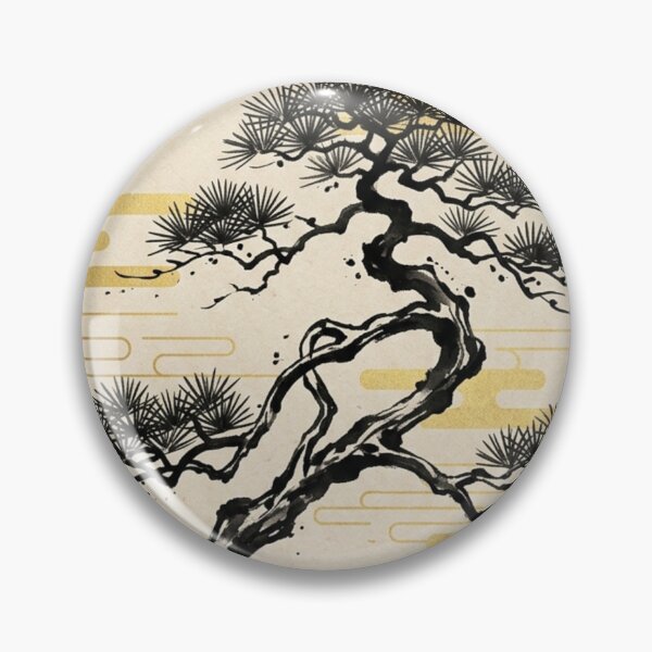 Item preview, Majestic Pine Tree with Gold Clouds - Japanese Ink Art designed and sold by Hikariha Studio.