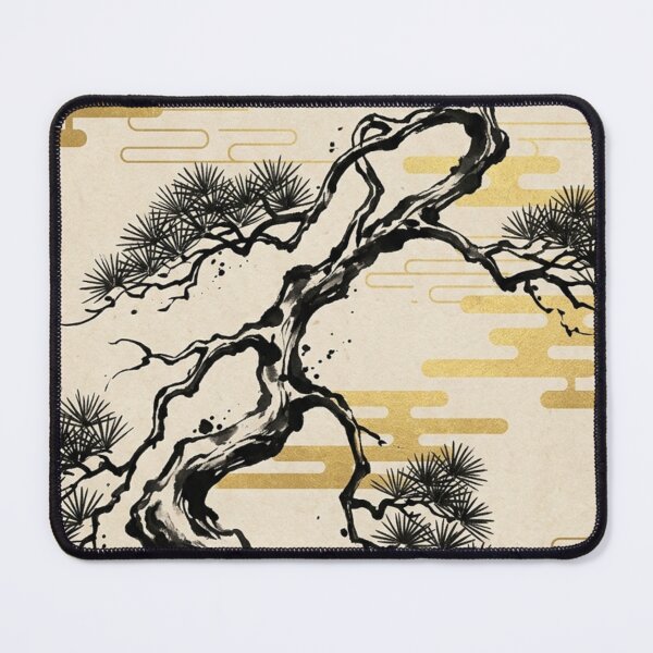 Item preview, Majestic Pine Tree with Gold Clouds - Japanese Ink Art designed and sold by Hikariha Studio.