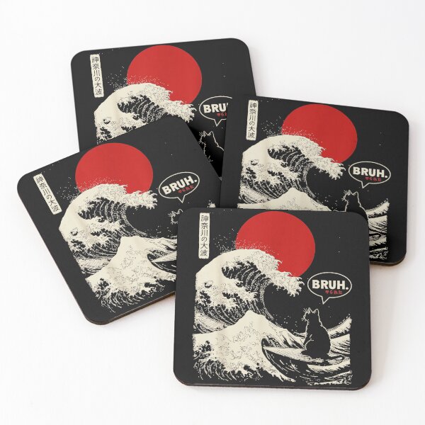 Item preview, Bruh Cat Surfing Great Wave Japanese Ocean Meme designed and sold by SeraXYZ.
