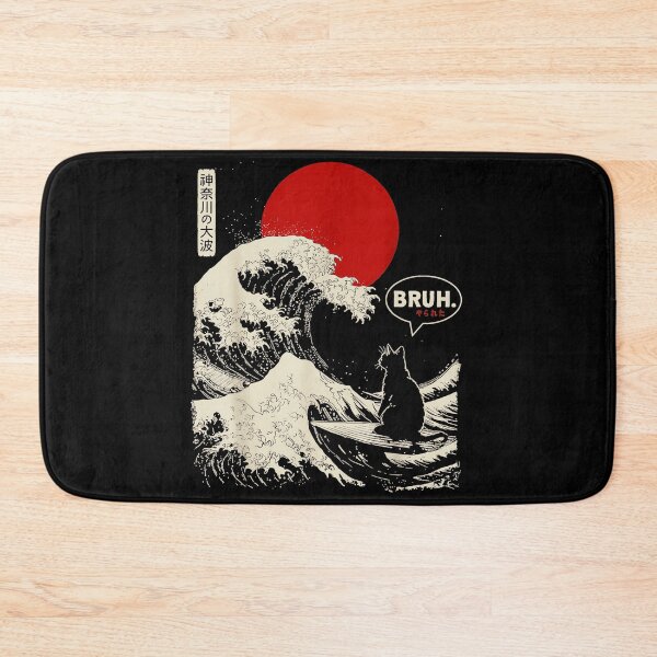 Item preview, Bruh Cat Surfing Great Wave Japanese Ocean Meme designed and sold by SeraXYZ.