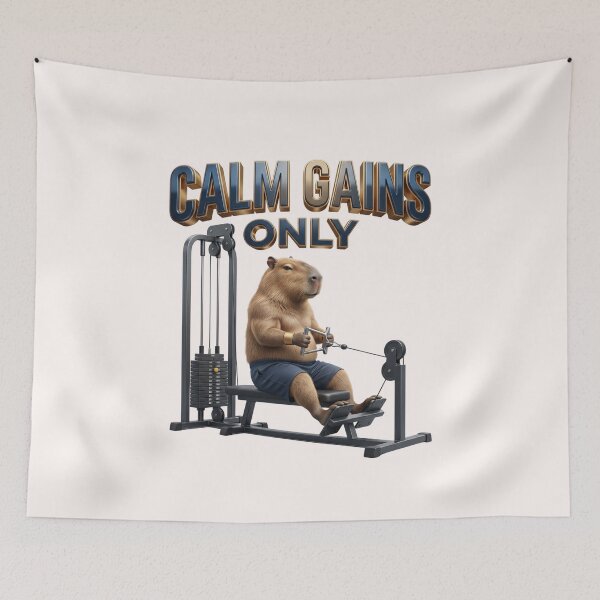 Item preview, Calm Gains Only Capybara Fitness Gym designed and sold by pradeepvisuals.