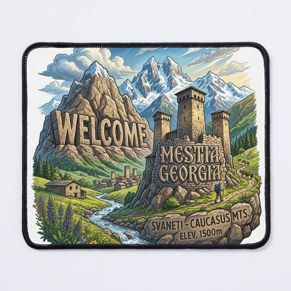 Item preview, Welcome Mestia Georgia Mountain Travel Sticker designed and sold by Imaginarium of Chaos falcon88 .