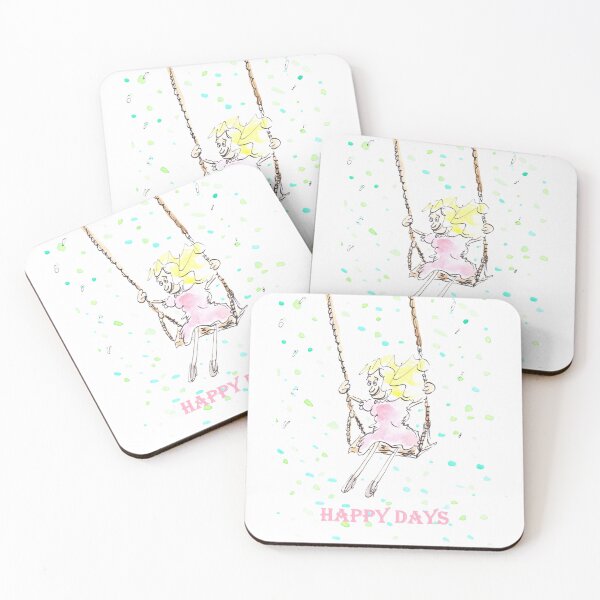 Item preview, blonde girl on a swing surrounded by blossom designed and sold by Inky Fingers Illustrations.