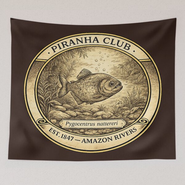 Item preview, Piranha Club Vintage Badge Amazon Rivers Wildlife designed and sold by CalmCapy Co.