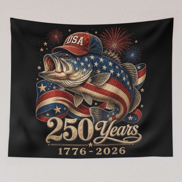Item preview, USA 250 Years 1776 2026 American Flag Bass Fishing Fourth Of July designed and sold by WilliaMaler.