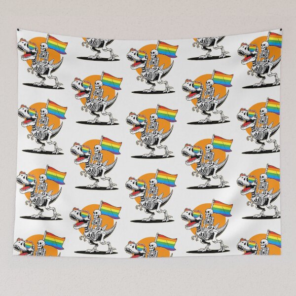 Item preview, Funny Skeleton Riding T Rex Rainbow Gay Pride Flag Dinosaur designed and sold by alidiaa.