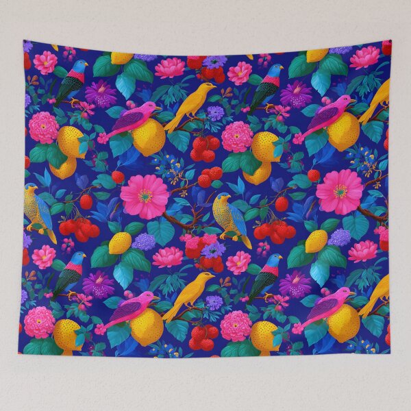 Item preview, Tropical Birds Lemon Floral Retro Pattern designed and sold by SecretDicer.