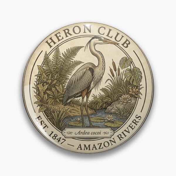 Item preview, Heron Club Amazon Rivers Vintage Badge designed and sold by CalmCapy Co.